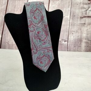 Paisley Tie Necktie Christopher Hayes Silk Burgundy Gray Made In Italy Formal